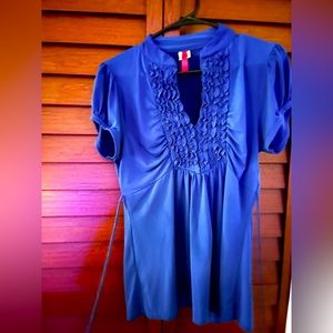 Royal Blue, XL, stretchy, ruffle top with a tie in the back